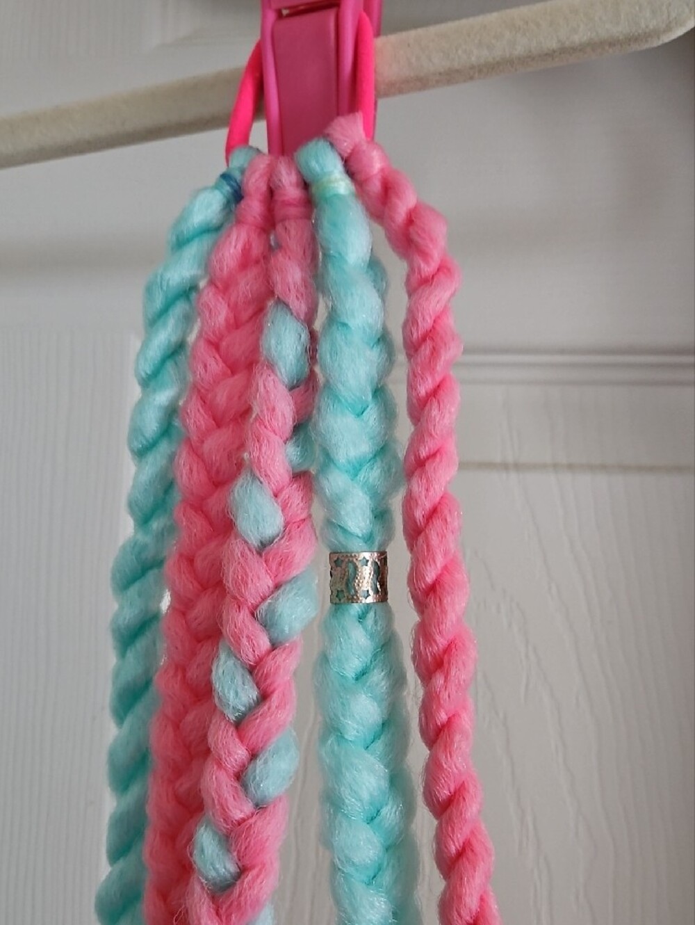 Hand Crafted Pink & Aqua Braided Clip-On Hair Tresses - Picture 2 of 5